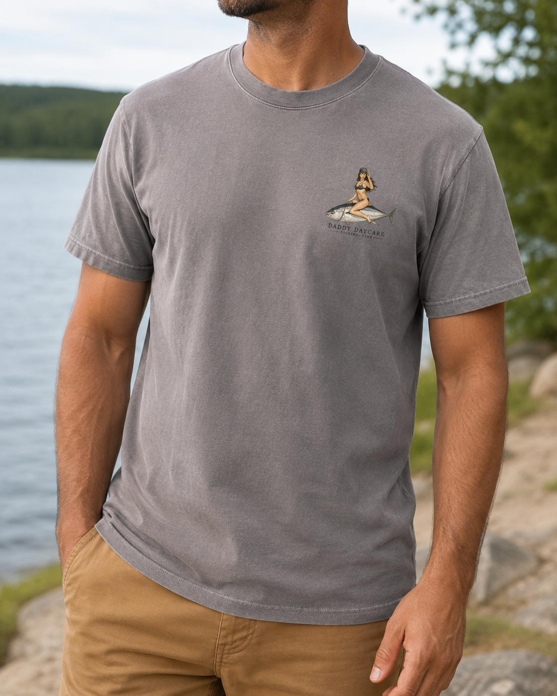 Daddy Daycare Fishing Club Heavy Faded Grey Tee