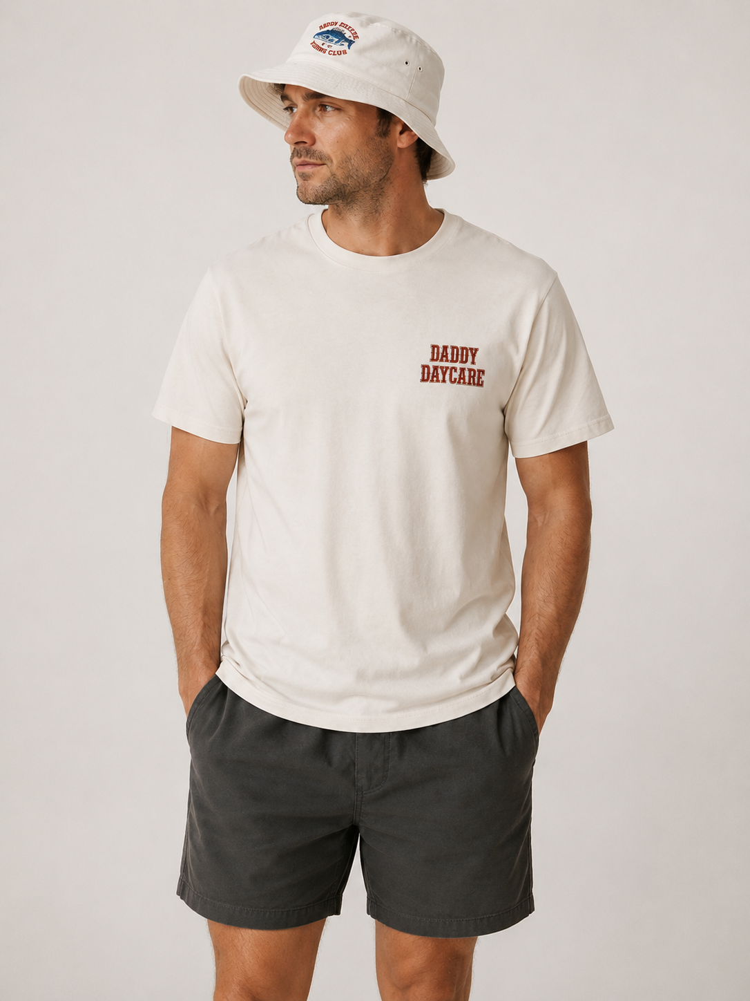 Daddy Daycare Fishing Tales Bucket Hat - Ecru