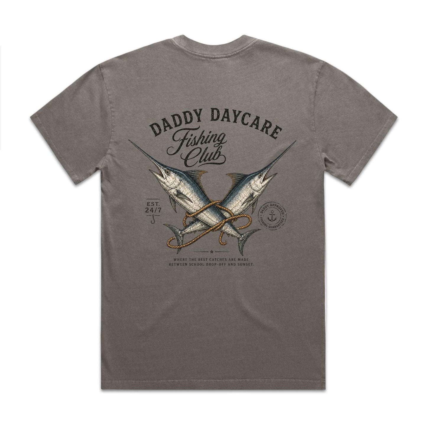 Daddy Daycare Fishing Club Heavy Faded Grey Tee
