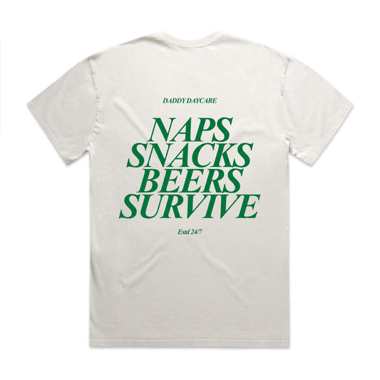 Naps, Snacks, Beers & Survive Heavy Faded Tee Green