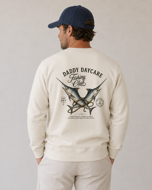 Daddy Daycare Fishing Ecru Stencil Crew