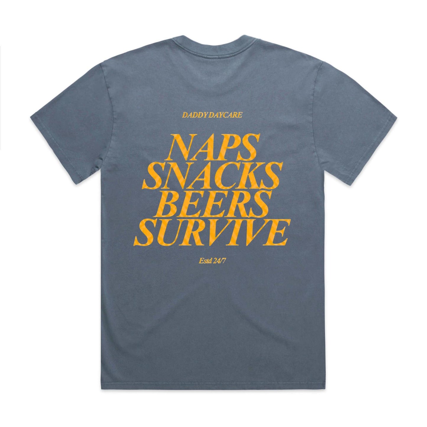 Naps, Snacks, Beers & Survive Heavy Faded Tee Dusty Blue