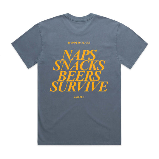 Naps, Snacks, Beers & Survive Heavy Faded Tee Dusty Blue