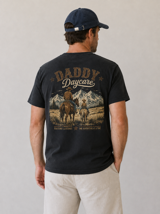 Daddy Daycare Heavy Faded Black Western Tee