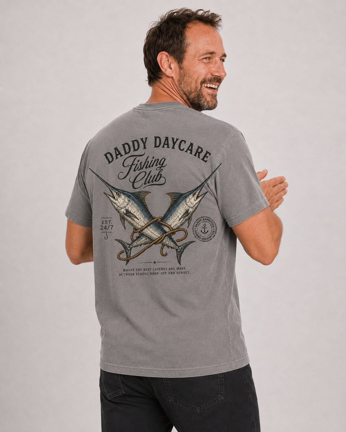 Daddy Daycare Fishing Club Heavy Faded Grey Tee